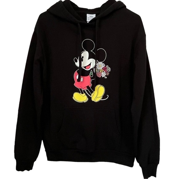 Disney Mickey Mouse Black Printed & Embroidered Hoodie Size Large - Picture 1 of 8
